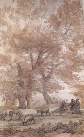 Claude Lorrain Trees,Figures,and sheep (mk17) Norge oil painting art